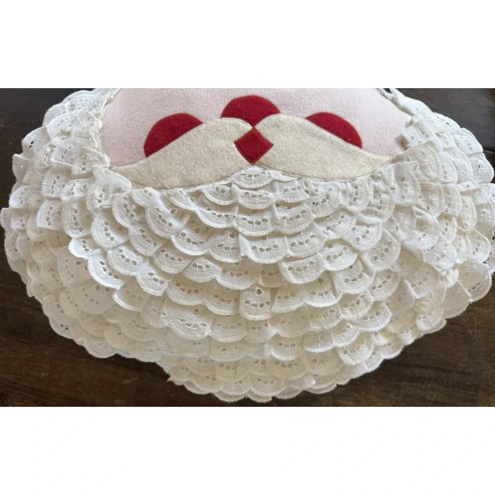 Vintage Handmade Felt‎ Santa Pillow Lace Beard Christmas Decor